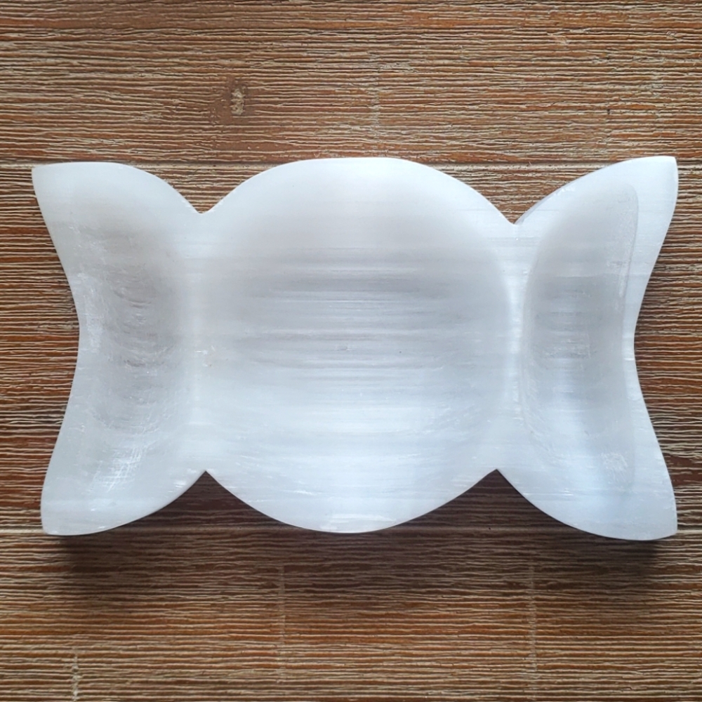 Selenite Satin Spar Triple Moon Bowl charging cleansing